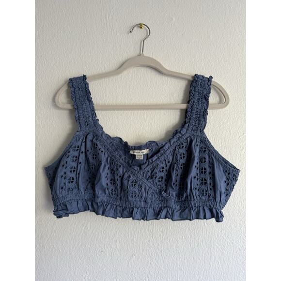 American Eagle Crop Tank Top Blue Embroidered Floral Eyelet Cotton Sz XL Y2K - Picture 1 of 5